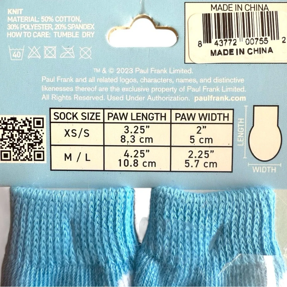 Paul Frank Dog Socks, Light Blue Sock Monkey Puppy Socks, Size XS-Small, New